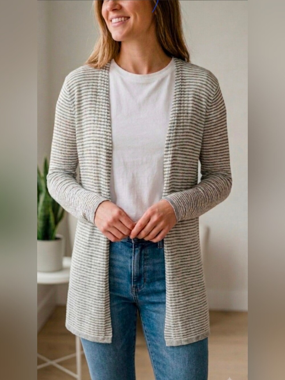 EILEEN FISHER Size L/G Organic Linen Blend Open-Front Cardigan Size Large